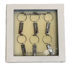 Liz Claiborne 6 Christmas Metal Wine Charms Santa's Reindeer NEW